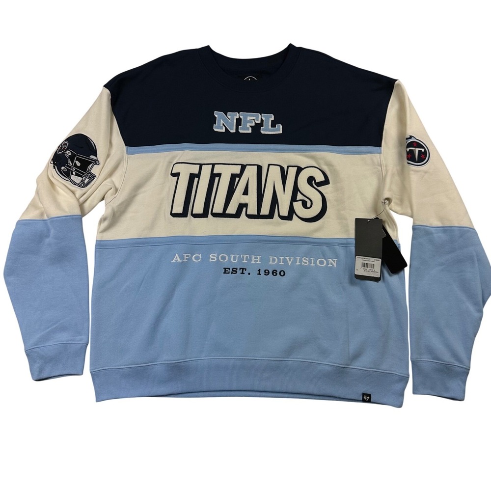 NEW 47 Brand Tennessee Titans NFL Crewneck Sweatshirt Blue Cream Maximalist XL - Picture 4 of 12